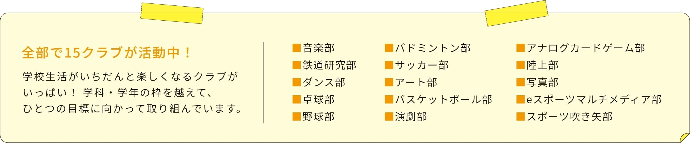 全部で15クラブが活動中！