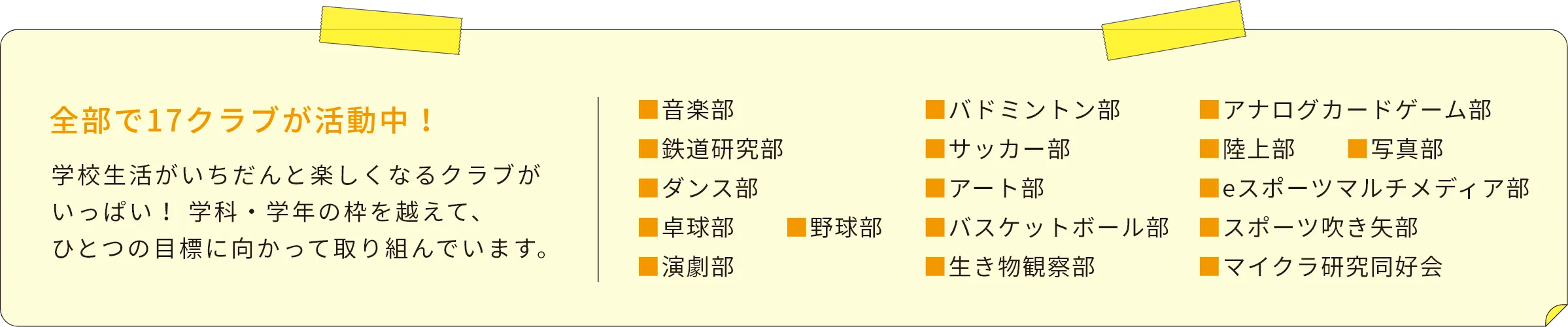 全部で17クラブが活動中！